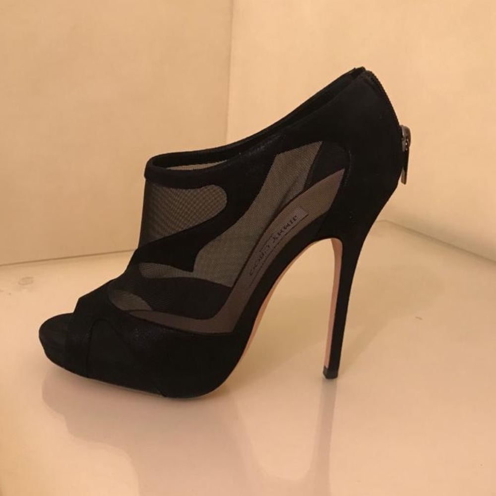 Jimmy Choo Black Mesh&Suede Marble PeepToe Booties